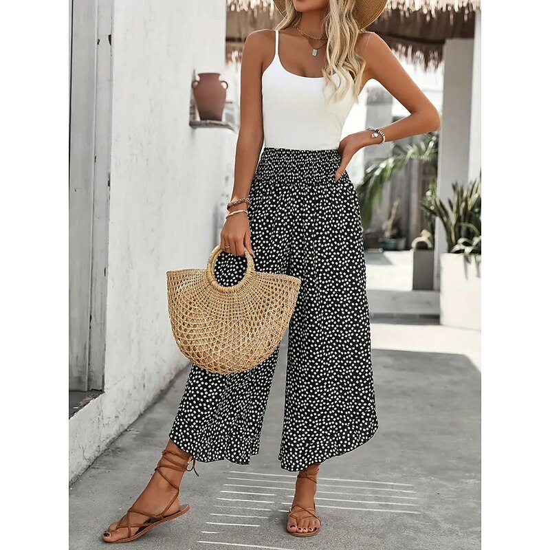 Women's Wide Leg Chinos Fashion Streetwear Full Length High Waist Polka Dot Pocket Elastic Waistband Print Comfy Soft Comfortable Micro-elastic Outdoor Street Black Red Green Spring Fall Regular Fit2