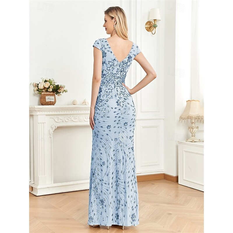 Mermaid / Trumpet Evening Gown Vintage Dress Formal Prom Floor Length Sleeveless V Neck Sequined with Glitter Sequin2