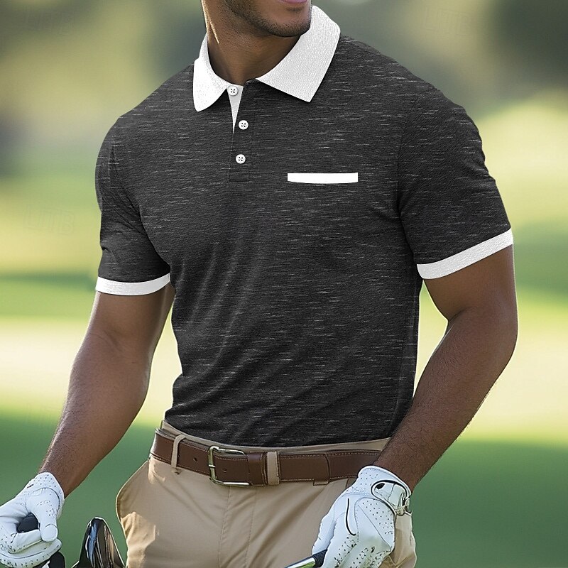 Men's Sports Polo Shirts Golf Shirt Sports Active Lapel Short Sleeve Fashion Basic Color Block Patchwork Summer Regular Fit Dark Grey Black Burgundy Navy Blue Sports Polo Shirts4