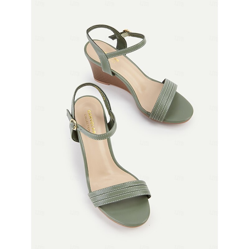 Women's Green Wedge Sandals with Adjustable Ankle Strap, Open-Toe Design and Comfortable Sole for Summer Wear and Casual Outings4