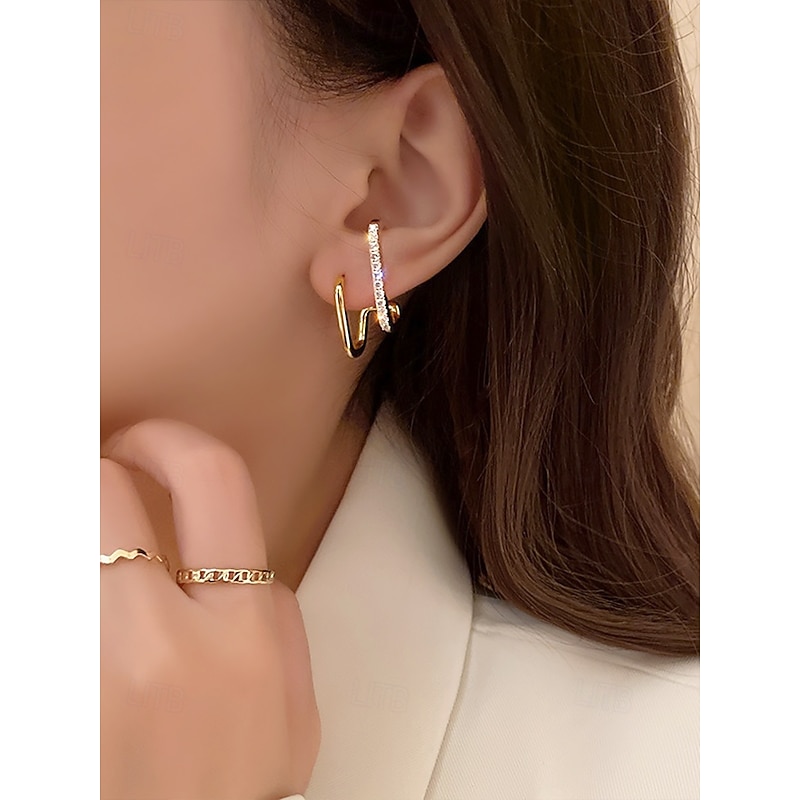 Women's Gold Geometric Hoop Earrings with Rhinestone Accents – Modern and Elegant Jewelry for Weddings, Parties and Formal Events2
