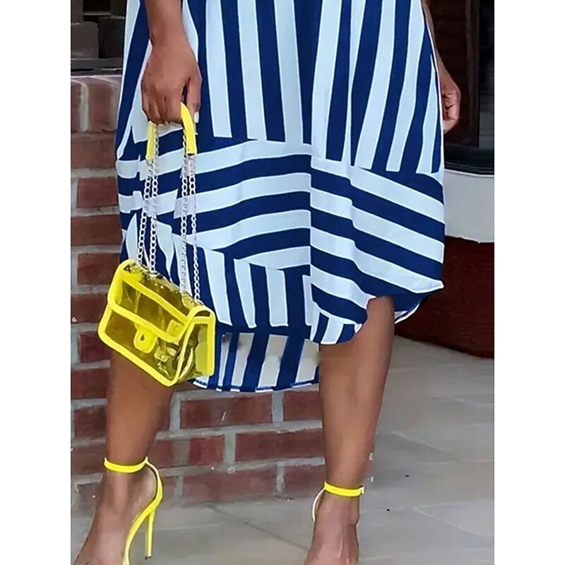 Women's Midi Dress Shirt Dress Casual Dress Stylish Casual Vacation Daily Date Loose Fit Stripe Short Sleeve Shirt Collar Black Red Blue Summer Spring Fall3