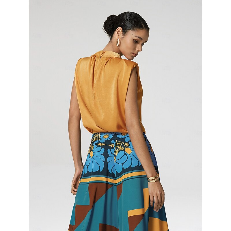 Satin Sleeveless High Neck Blouse2