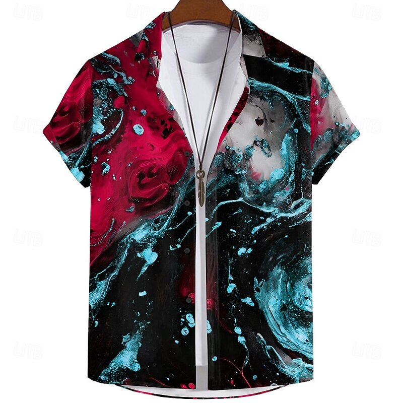 Men's Geometric Shirt Button Up Shirt Short Sleeve Abstract Casual Summer Turndown Button Up Red Blue Purple Green3