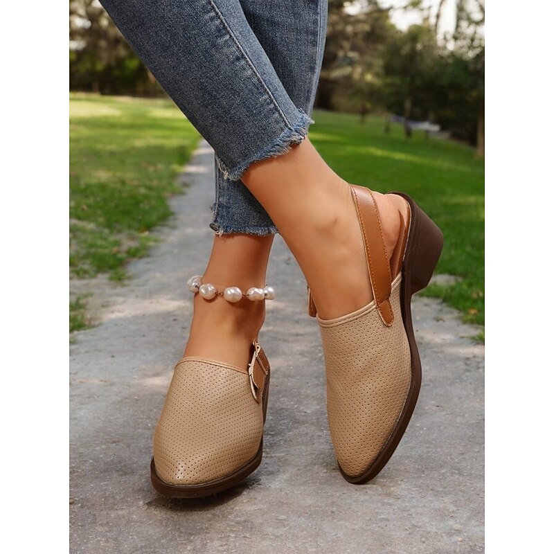 Women's Almond Perforated Slingback Sandals with Block Heel and Buckle Strap - Comfortable and Stylish Shoes for Work and Casual Outings2