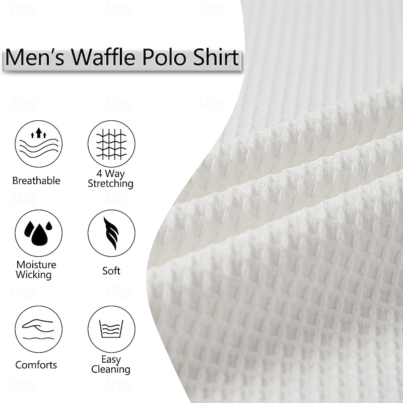 Men's Waffle Polo Shirt Waffle T Shirt Sports Outdoor Cycling / Bike Standing Collar Quarter Zip Long Sleeve Fashion Modern Solid Color Knitted Spring &  Fall Standard Fit Light Blue Black White Dark2