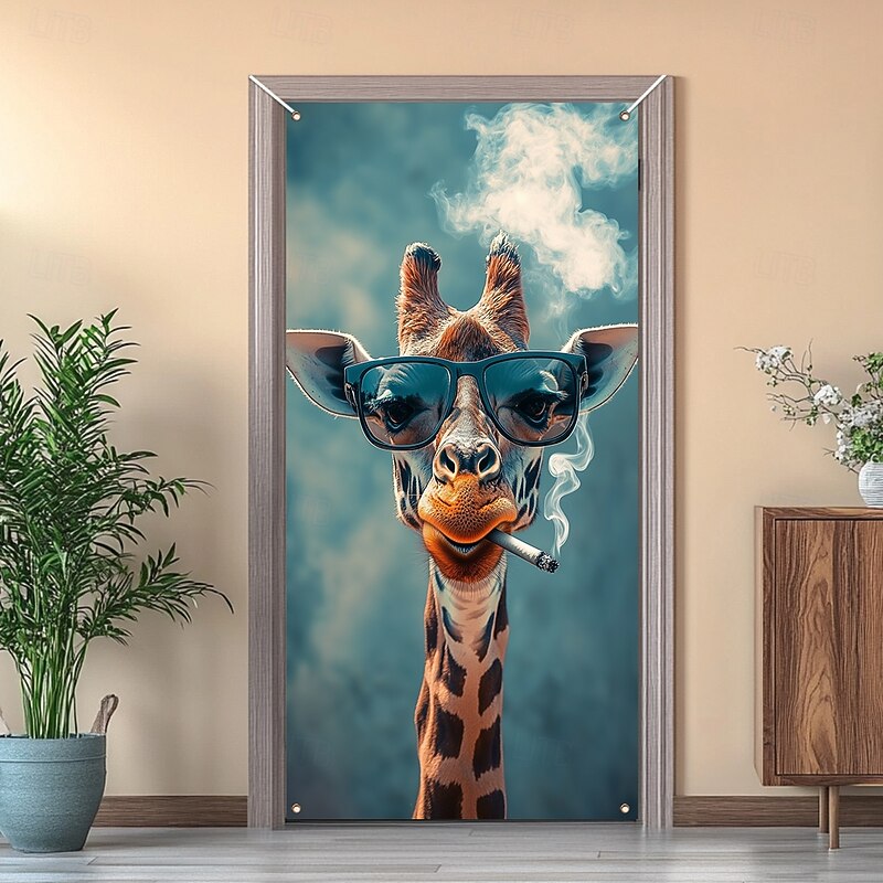 Funny Animal Door Decorations Door Covers Giraffe Door Tapestry Door Curtain Decoration Backdrop Indoor/Outdoor Door Banner for Front Door Farmhouse4