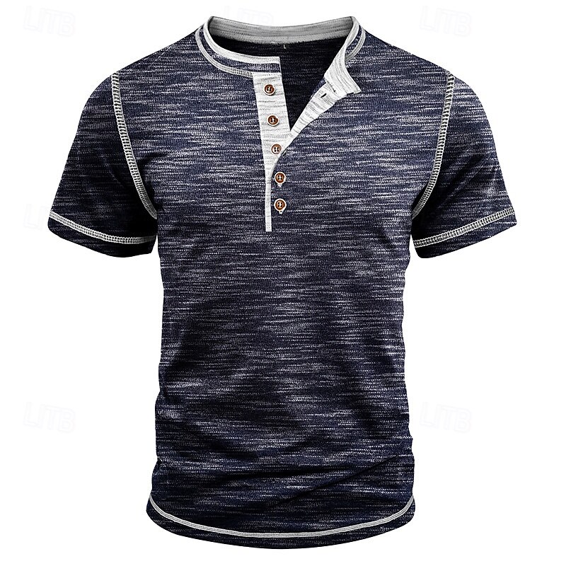 Men's Henley Shirt Tee Short Sleeve Solid Color Plain Active Vintage Buttons Henley Outdoor Casual Daily Summer Spring &  Fall Black Navy Blue Dark Gray Henley T-Shirt3