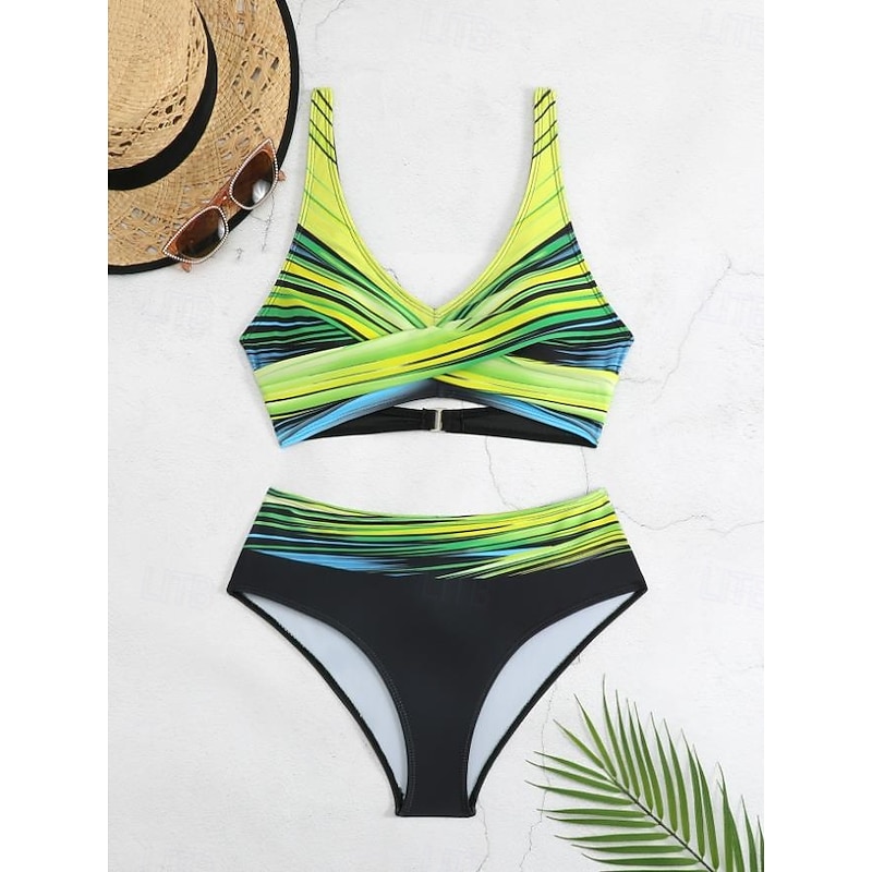 Women's Swimwear Bikini 2 Piece Cheeky Swimsuit Backless Slim Vacation Beach Wear Color Block V Neck Sleeveless Bathing Suits4
