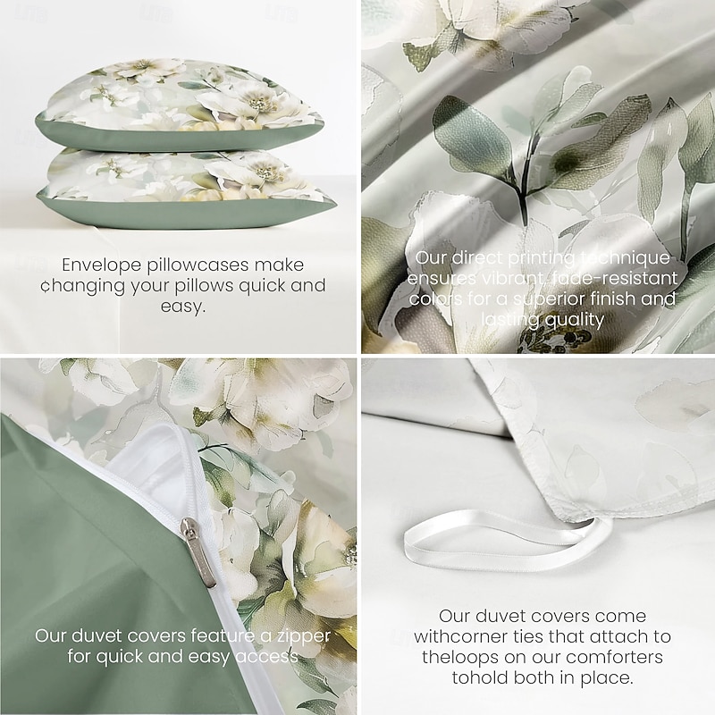 100% Cotton White Flower Plush Cloth Duvet Cover 3-Piece Set for Summer Soft Skin Friendly Long Lasting Comfy Lightweight4