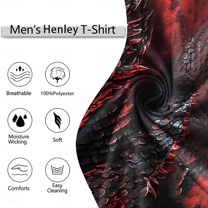 Men's Graphic Dragon Monster Henley Shirt Long Sleeve Fashion Cute Daily Casual Holiday Going out Spring &  Fall Black Henley Henley T-Shirt3