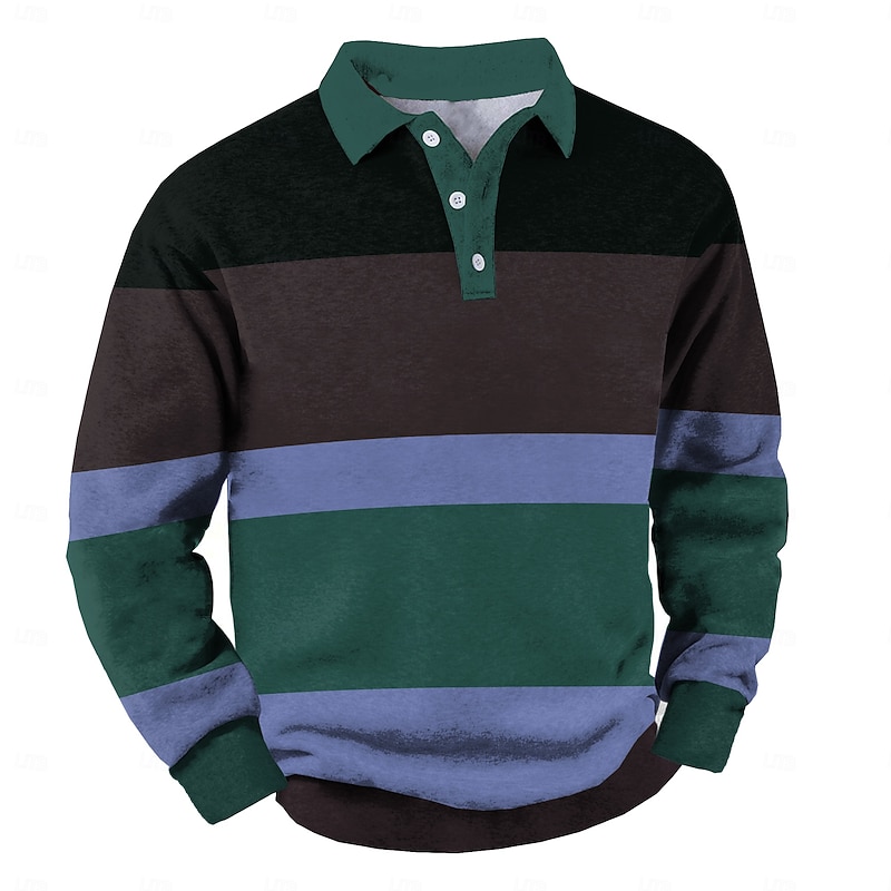 Men's Stripes Rugby Polo Cable Knit Polo Long Sleeve Polo Shirts Collared Shirts Casual Outdoor Athleisure 3D Print Spring Fall Winter Yellow Blue Brown3