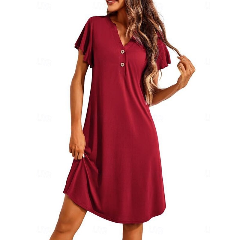 Women's Mini Dress Casual Dress T Shirt Dress Tee Dress Stylish Basic Casual Vacation Daily Regular Fit Plain Short Sleeve V Neck Black Wine Summer4