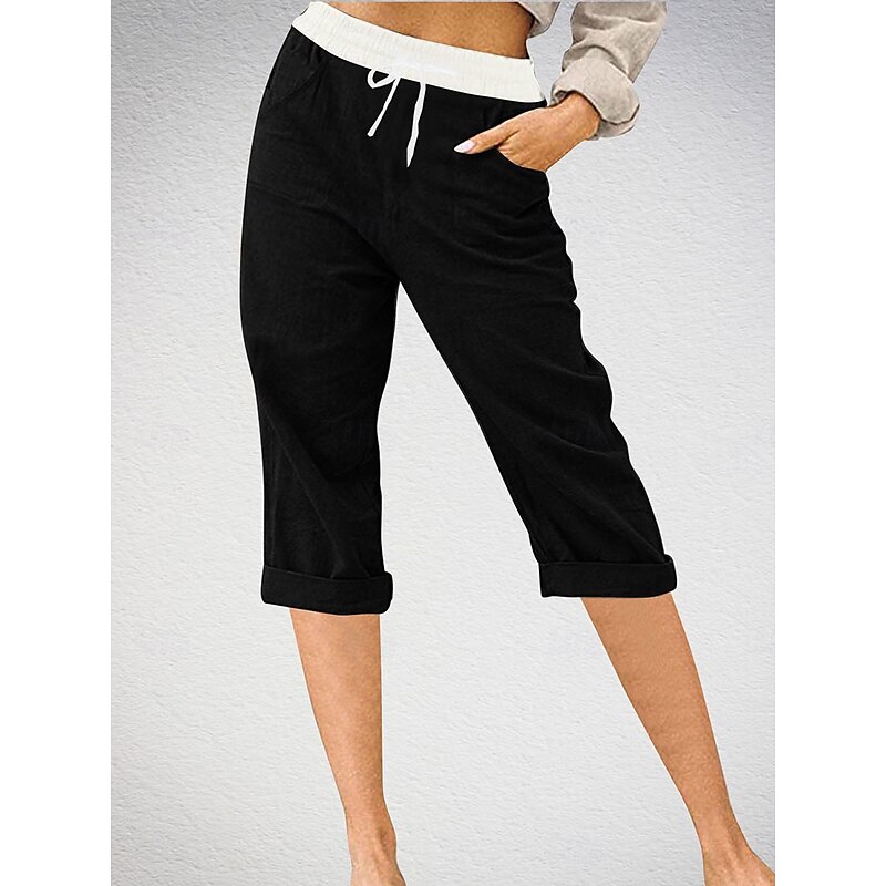 Women's Linen-Inspired Shorts Chinos Fashion Streetwear Basic Calf-Length Medium Waist Color Block Pocket Drawstring Comfort Outdoor Micro-elastic Vacation Street Daily Grey Black Pink Sky Blue