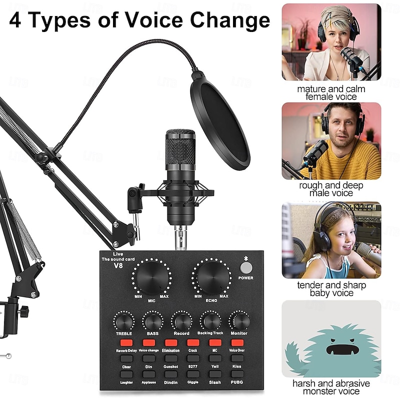 Complete podcast studio bundle BM800 condenser microphone V8s audio interface fill light flexible power options superior volume control2