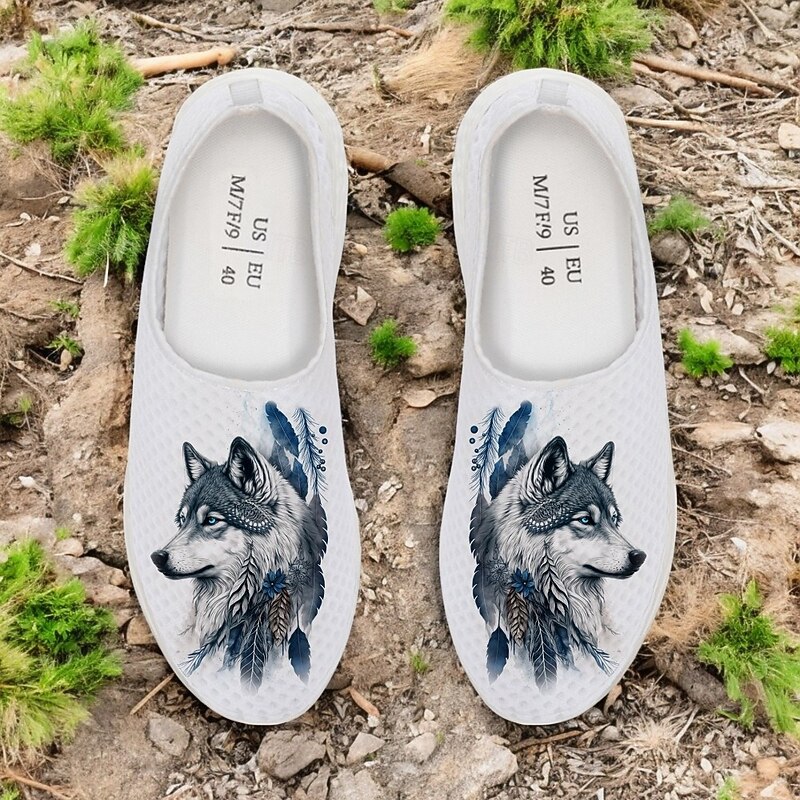 Men's Wolf Print Breathable Mesh Sneakers - Lightweight Casual Athletic Shoes for Fitness and Outdoor Activities2