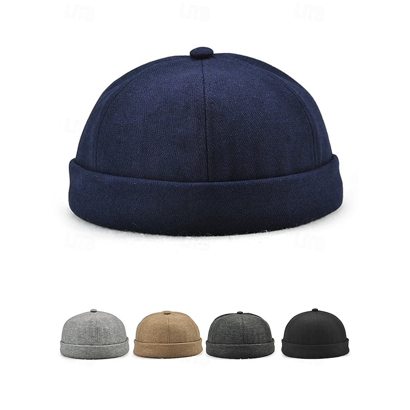 Men's Polyester Docker Cap – Retro Cuffed Brimless Hat for Casual and Outdoor Wear2