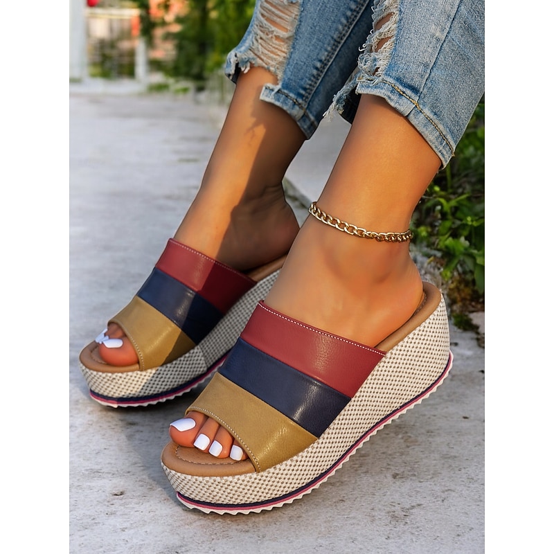 Women's Multicolor Platform Wedge Sandals with Open Toe – Comfortable Summer Shoes for Casual Outings and Beach Vacations3