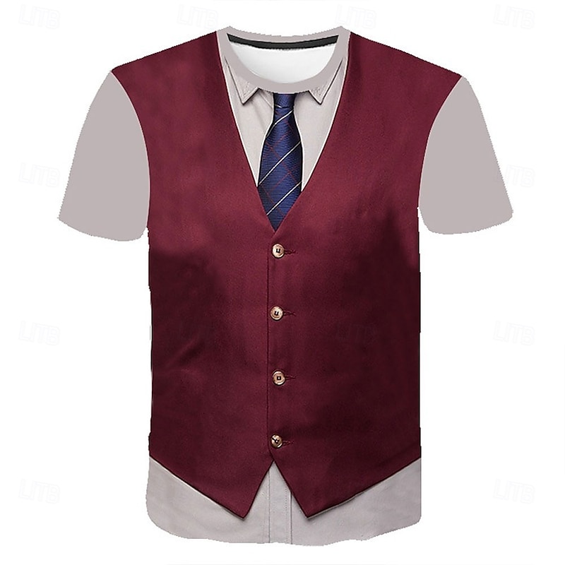 Men's Graphic Abstract 3D T Shirt Short Sleeve T shirt Round Neck Shirt Streetwear Business Work Going out Black Wine Navy Blue Clothing Apparel S M L XL 2XL 3XL 4XL3