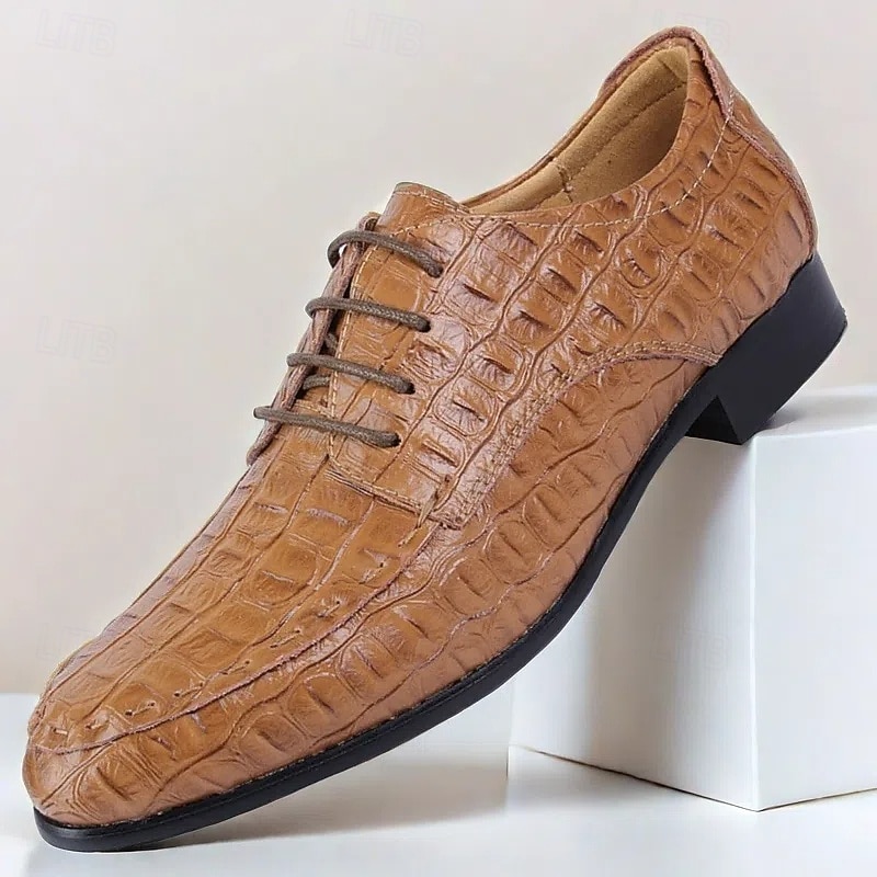 Men's Crocodile Pattern Faux Leather Oxford Shoes – Elegant Lace-Up Design for Formal Events, Weddings and Business Attire
