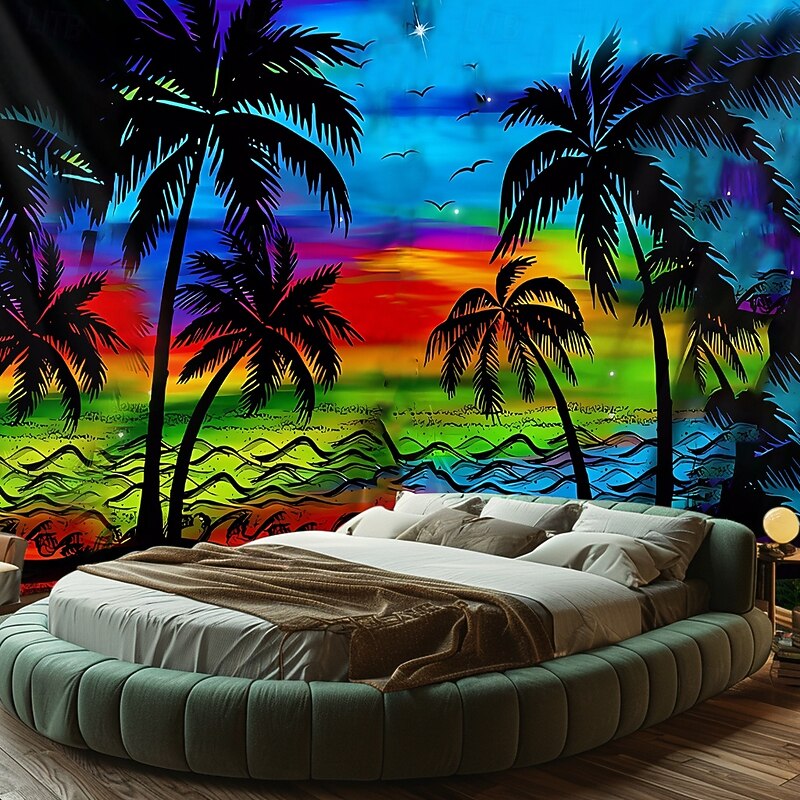 Summer Palm Trees Hanging Tapestry Wall Art Large Tapestry Mural Decor Photograph Backdrop Blanket Curtain Home Bedroom Living Room Decoration4