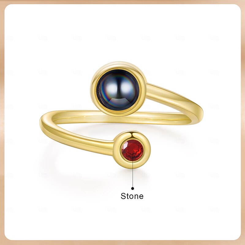 Personalized Projection Ring Custom Best Gift for Mom - Birthstone and Photo Projection, Birthstone Color and Photo, Perfect Romantic Gift for Wife or Girlfriend