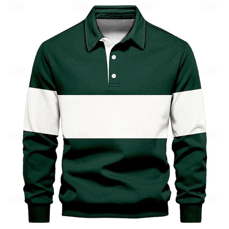 Men's Stripes Rugby Polo Long Sleeve Polo Shirts Collared Shirts Casual Outdoor Athleisure 3D Print Spring Fall Winter Blue Brown Green
