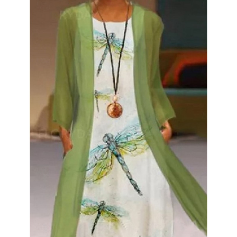 Women's Dress Set Casual Dress Chiffon Dress Elegant Fashion Floral Print Maxi Dress Long Sleeve Crew Neck Outdoor Vacation Wine Blue Purple Summer Spring Regular Fit4