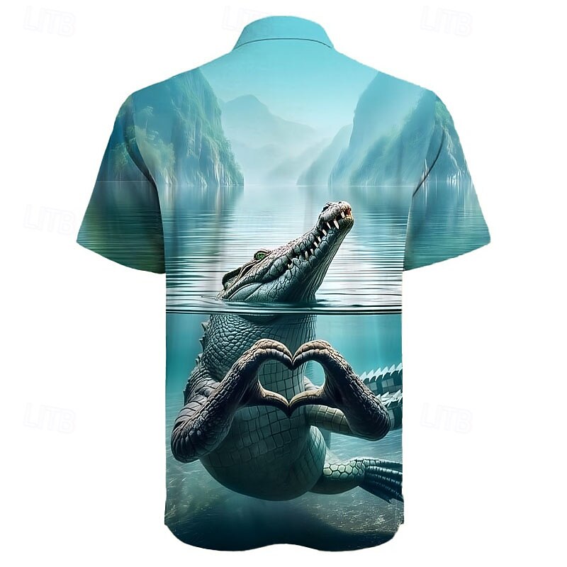 Men's Crocodile Shirt Short Sleeve Funny Summer Spring Turndown Button Up Yellow Purple Green4