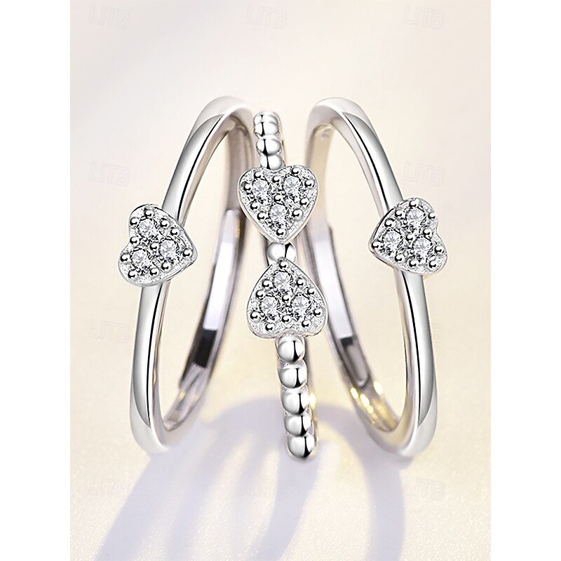 Women's Silver Stackable Heart Rings Set – Elegant Crystal-Embellished Design for Engagement, Anniversary or Everyday Wear2