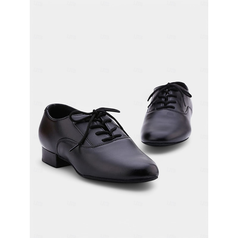 Men's Black Lace-Up Ballroom Dance Shoes - Comfortable Leather Design for Professional Performances and Formal Events4