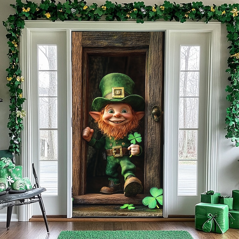 Saint Patrick's Day Door Decorations Door Covers Gnome Door Tapestry Door Curtain Decoration Backdrop Indoor/Outdoor Door Banner for Front Door Farmhouse4