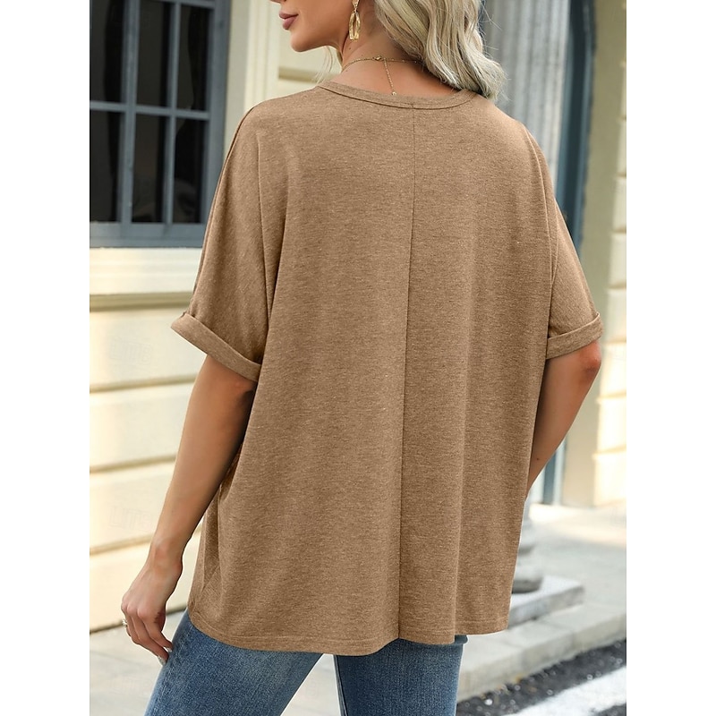 Women's T Shirt Plain Basic Casual Short Sleeve Crew Neck Regular Tops Daily Weekend Green Khaki Summer Spring2