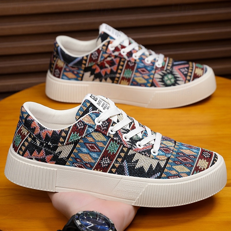 Men's Colorful Tribal Pattern Sneakers – Stylish Lace-Up Casual Shoes for Everyday Wear and Outdoor Activities3
