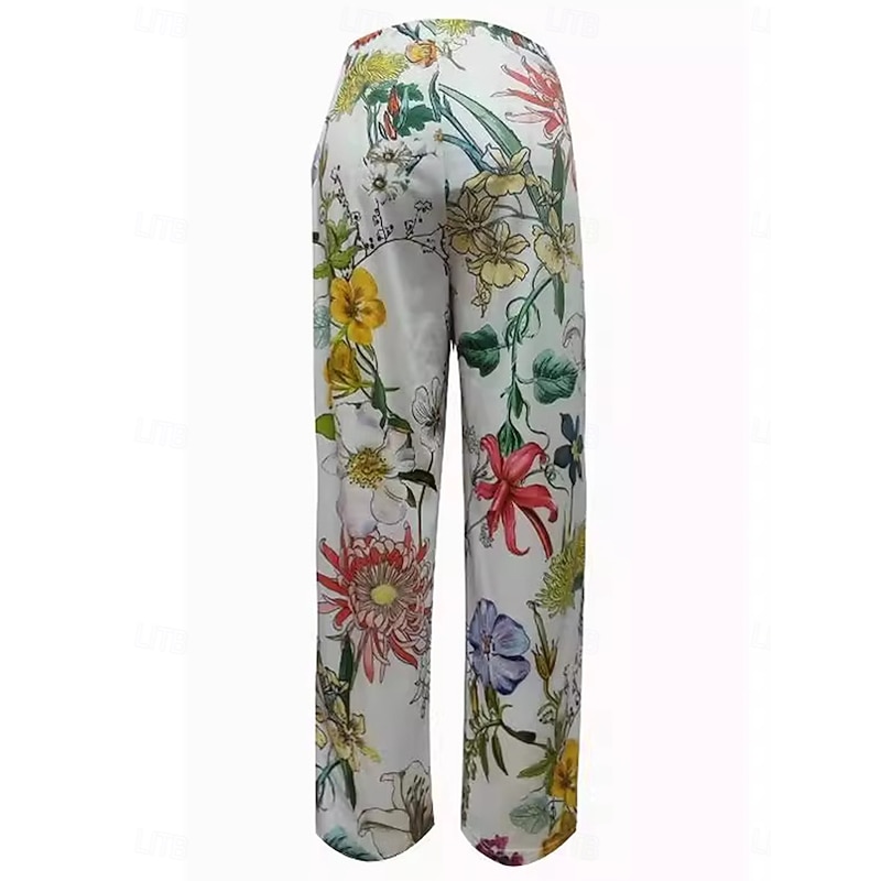 Women's Chinos Vacation Vintage Calf-Length High Waist Floral Pocket Elastic Waistband Comfy Soft Comfortable Micro-elastic Outdoor Vacation White Summer Loose Fit3