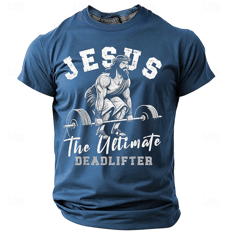 Men's Text Jesus T Shirt Short Sleeve T shirt 3D Print Crew Neck Shirt Sports Outdoor Street Gym Black Blue Gray Summer Spring Clothing Apparel S M L XL XXL XXXL