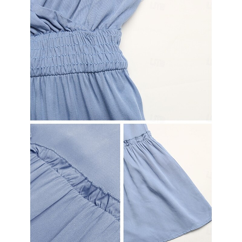 Women's Long Dress Maxi Dress Casual Dress Slip Dress Basic Casual Vacation Daily Regular Fit Plain Sleeveless V Neck Blue Summer3