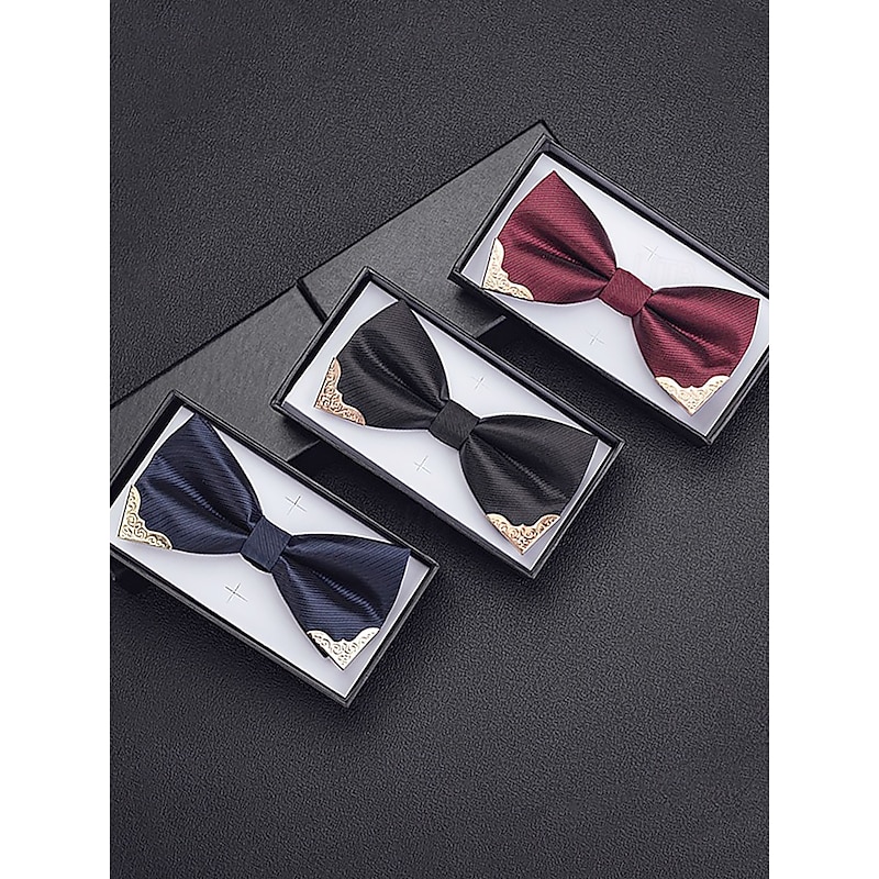 Men's Burgundy Bow Tie Set with Gold-Tipped Design, Pocket Square, and Rose Lapel Pin – Elegant Accessories for Weddings, Parties and Formal Occasions