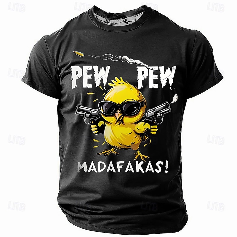 Men's Funny Pew Pew Madafacas Chick with Guns Graphic T-Shirt Edgy Humor Tee