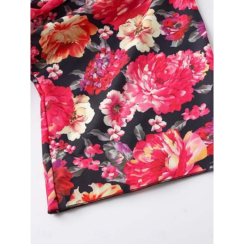 Women's Mini Dress Casual Dress A Line Dress Stylish Casual Vacation Daily Regular Fit Floral 3/4 Length Sleeve V Neck Black Red Summer Spring4