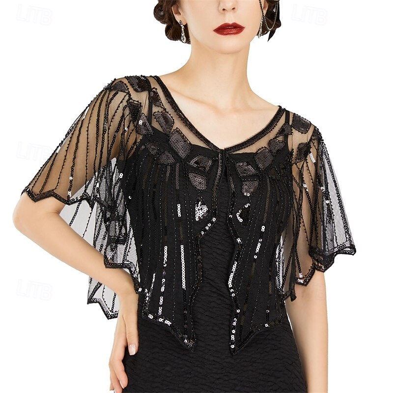 SWEETV Women's 1920s Shawl Wraps,Sequin Beaded Flapper Evening Shawls for women formal/Party/Wedding/Formal/Harlem night