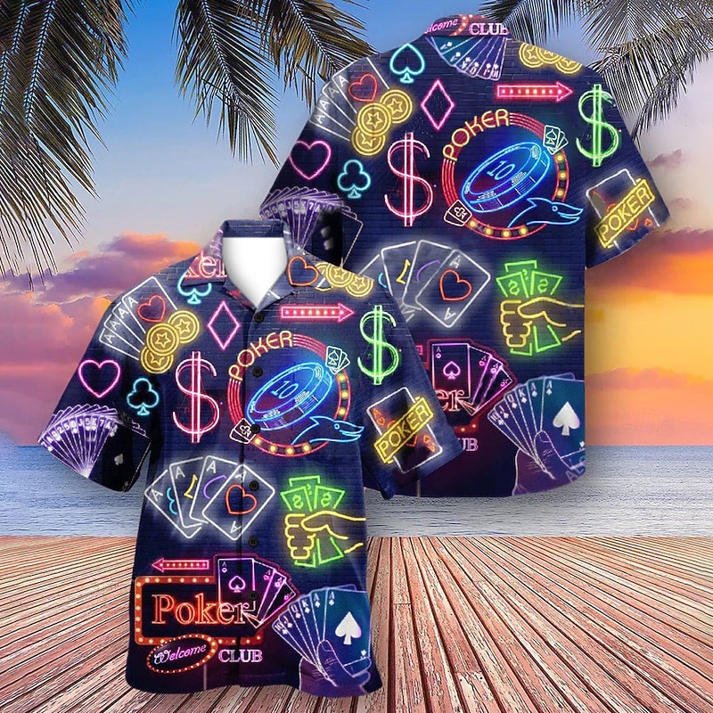 Men's Colorful Lights Shirt Summer Hawaiian Shirt Aloha Shirt Short Sleeves Shirt Turndown Tropical Streetwear Hawaiian Party Daily Hawaiian Black Blue Purple S M L4