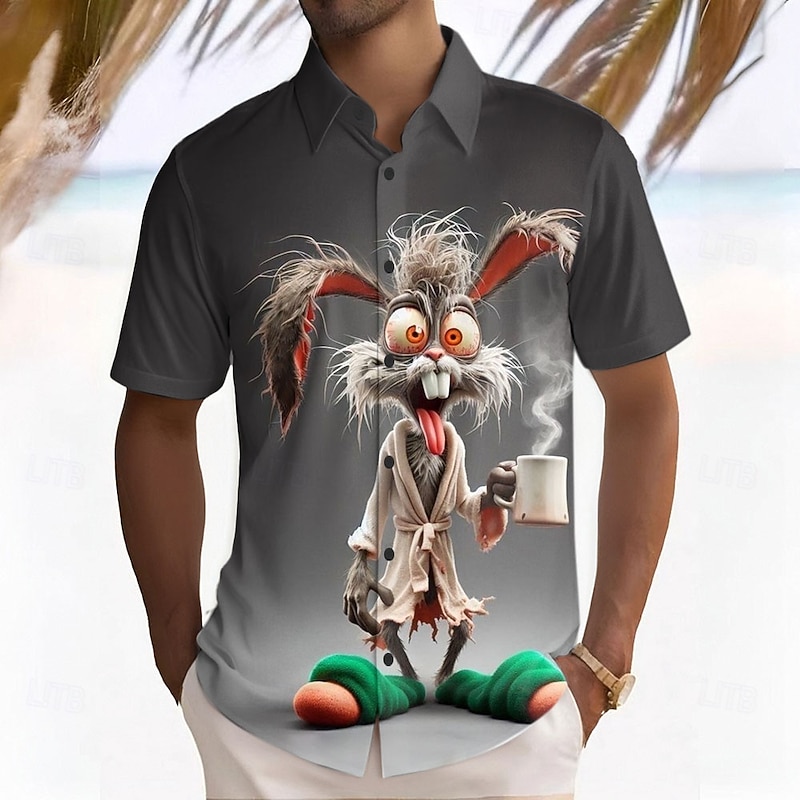 Men's Chicken Shirt Button Up Shirt Short Sleeve Funny Summer Spring Turndown Button Up White Gray2