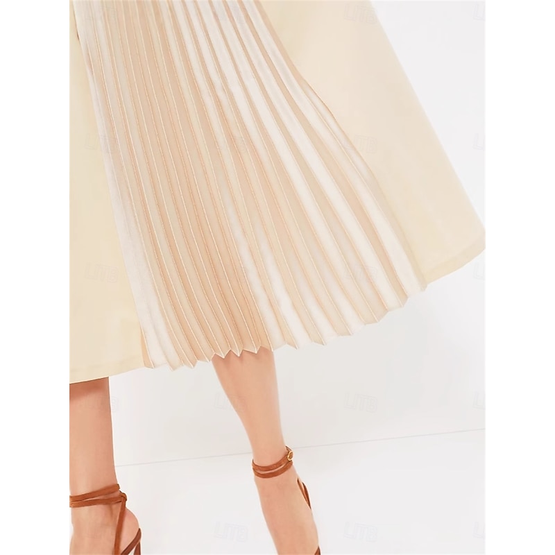 Women's Midi Dress A Line Dress Elegant Stylish Basic Vacation Party Work Regular Fit Plain 3/4 Length Sleeve V Neck Apricot Spring Fall4