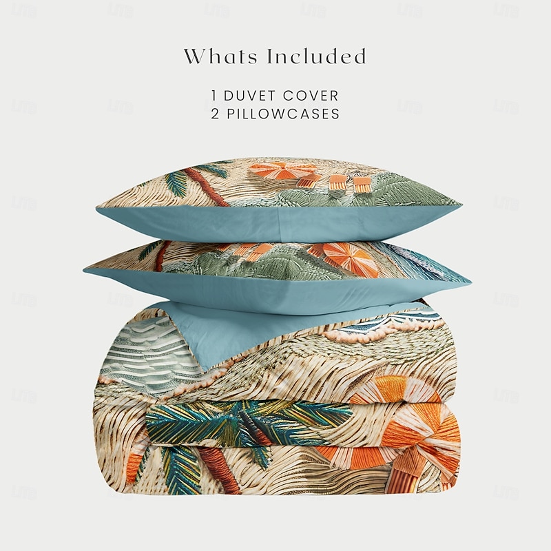 Summer Seaside Duvet Cover Set Cotton Aqua Ocean Pattern Set Soft 3-Piece Luxury Bedding Set Home Decor Gift Twin Full King Queen Size Duvet Cover4