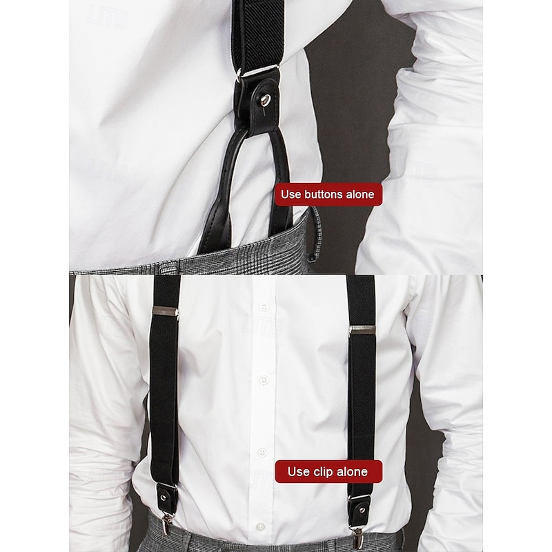 Men's Elastic Adjustable Suspenders – Versatile Y-Back Design with Leather Loops and Clip-On Option, Suitable for Formal Wear, Weddings or Business Attire
