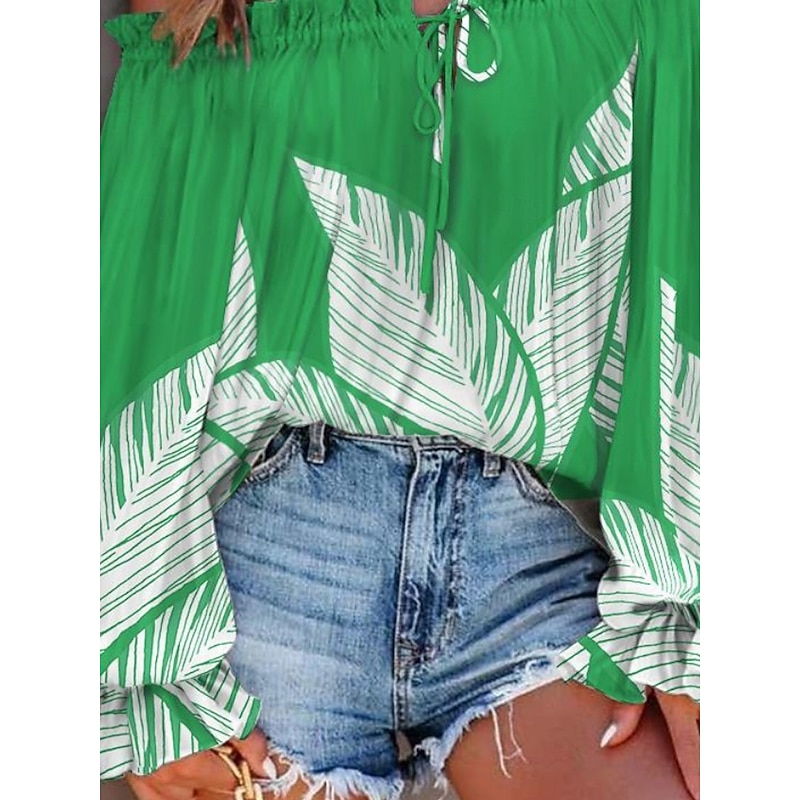 Women's Shirt Blouse Floral Stylish Casual Long Sleeve Off Shoulder Regular Tops Daily Backless Print Royal Blue Blue Fuchsia Green Summer Spring3