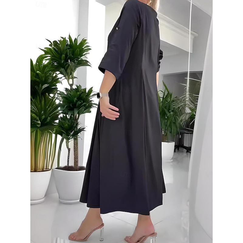 Women's Long Dress Maxi Dress Black Dress Casual Dress Cocktail Dress Work Dress Elegant Stylish Casual Vacation Wedding Guest Work Regular Fit Plain 3/4 Length Sleeve V Neck Black Summer Spring Fall3