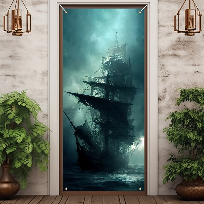 Pirate Ship Door Decorations Door Covers Door Tapestry Door Curtain Decoration Backdrop Indoor/Outdoor Door Banner for Front Door Farmhouse2