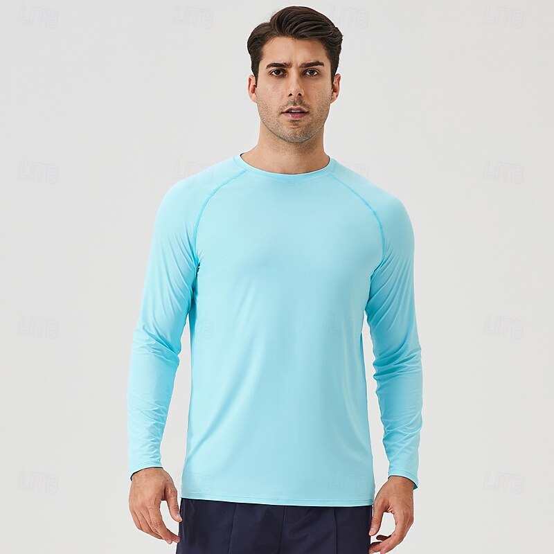 Men's Sun Protection T-shirts Tee Long Sleeve Crew Neck Summer Spring Solid Color Active Crewneck Sports & Outdoor Fishing Light Blue Black White Top Tee for Men2